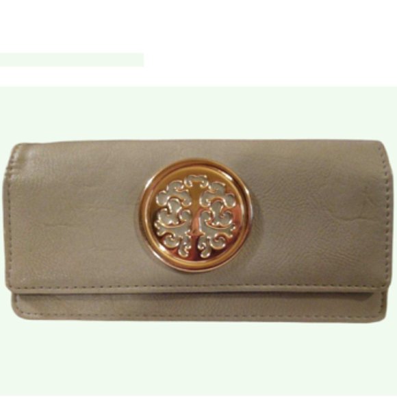 Women's Snap Clutch Wallet      Tan & Black with Cute Gold Accent - Picture 3 of 10